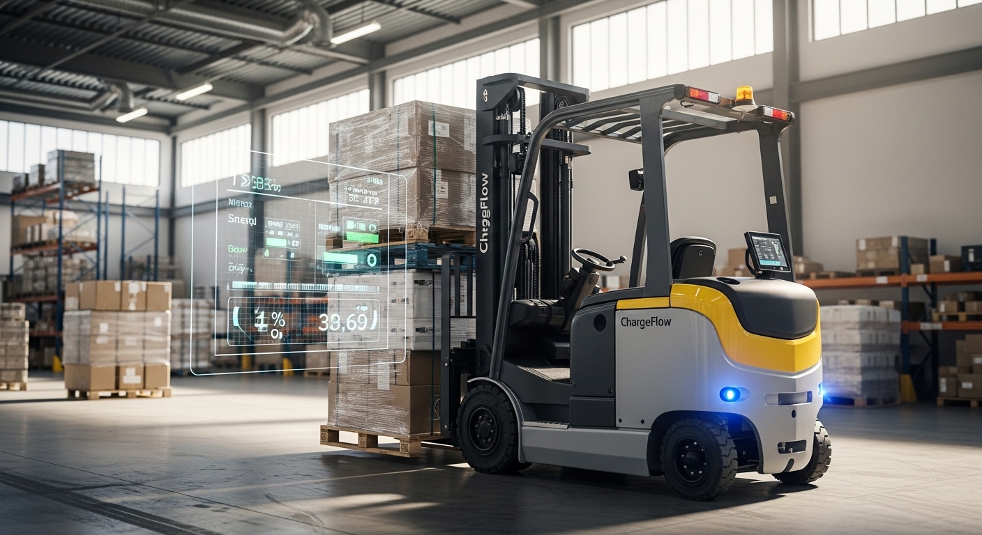 Empilhadeira alugada movimentando pallets em armazém moderno