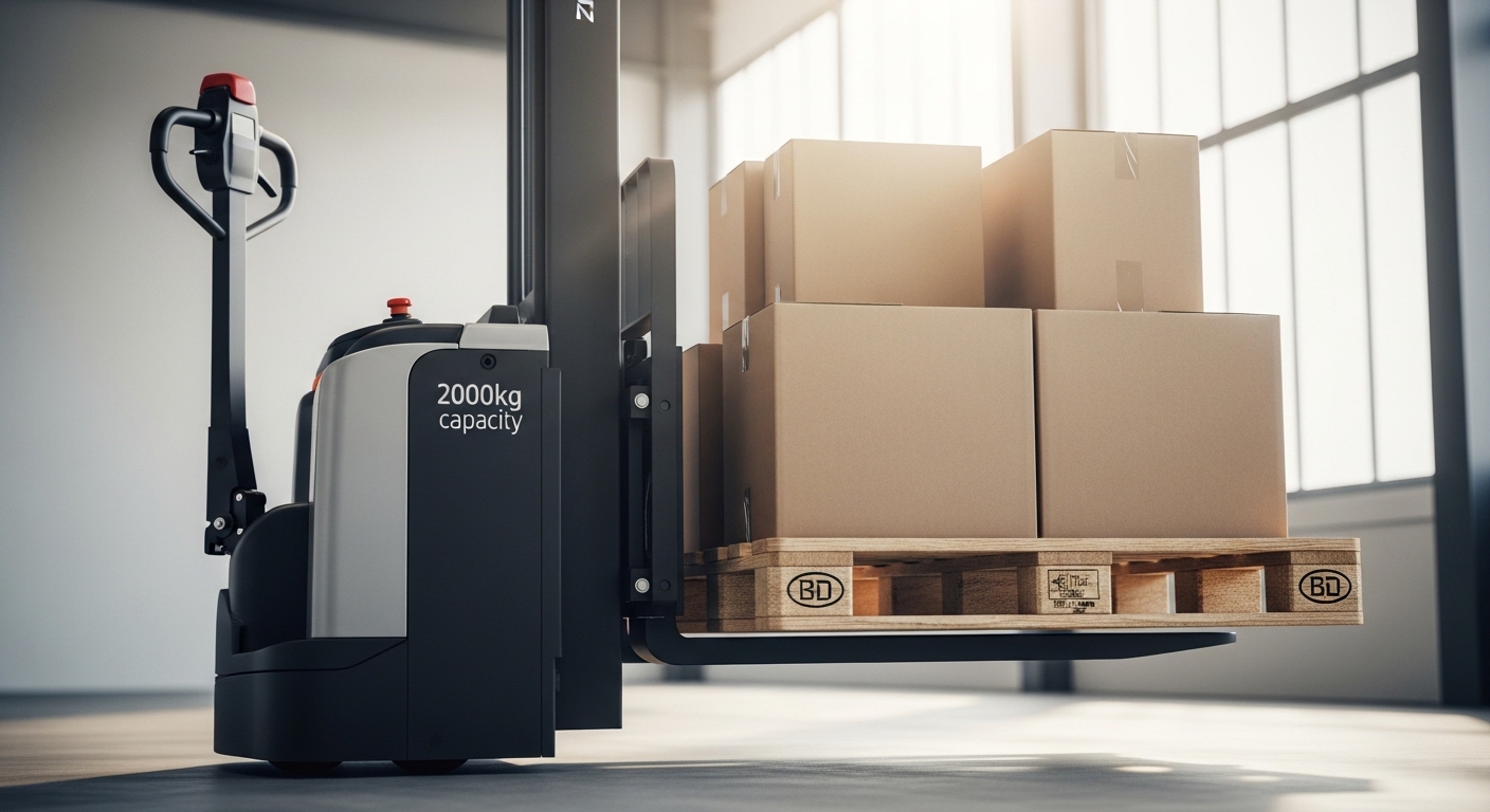 Paleteira elétrica de 2000kg em armazém moderno